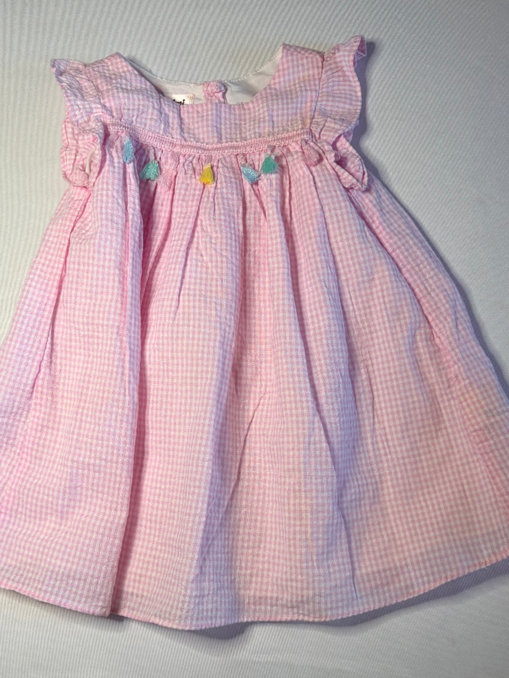 Mia & Mimi, pink Gingham Tassel Dress, 18m